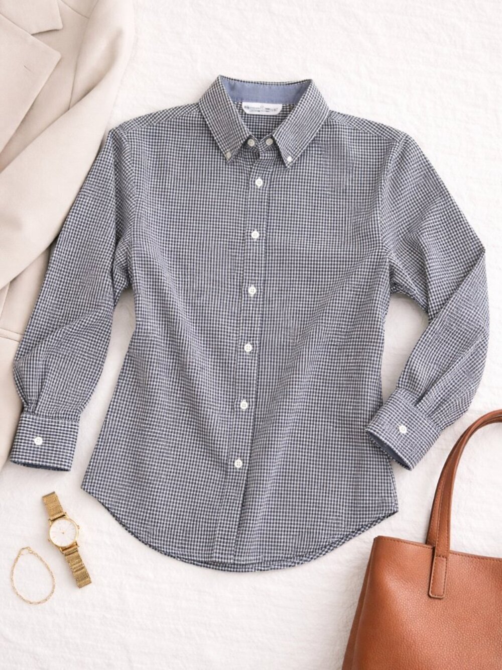 Yves St Clair Petites Gingham Button Down Shirt Small Check Workwear Classic